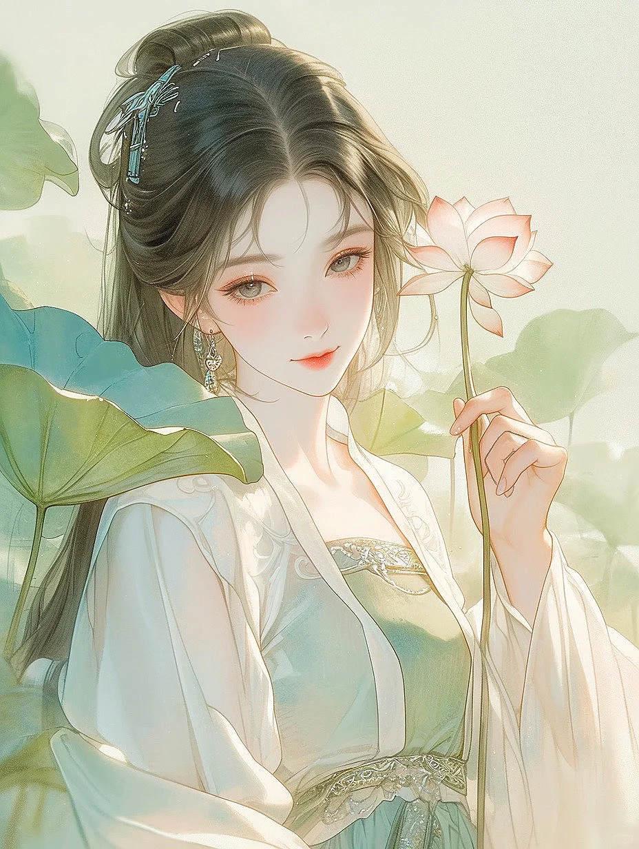 荷花少女｜古风清新夏日封面插画头像｜A149