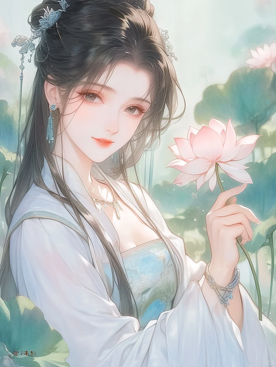 荷花少女｜古风清新夏日封面插画头像｜A149