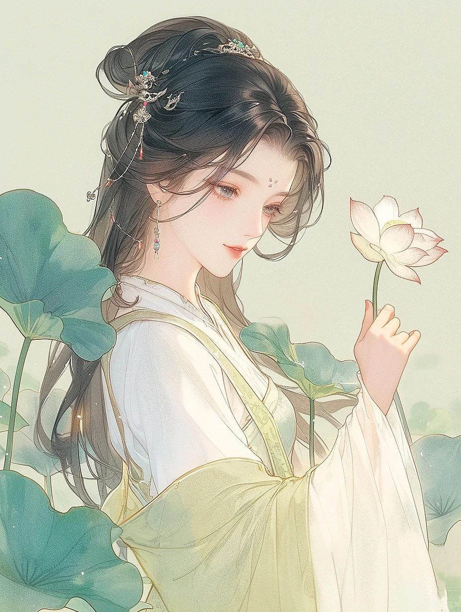 荷花少女｜古风清新夏日封面插画头像｜A149