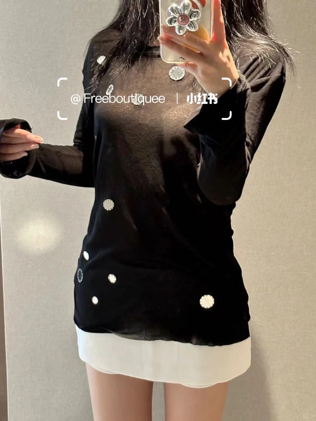 OOTD｜纯欲透视网纱镜面打底衫