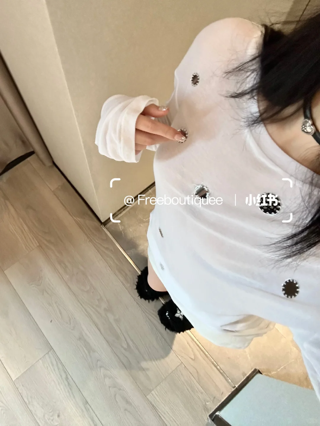 OOTD｜纯欲透视网纱镜面打底衫