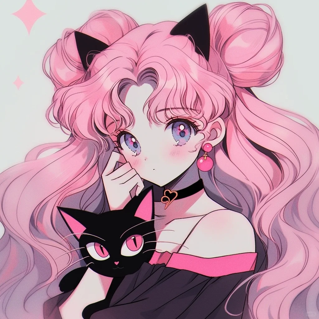 旧漫头像‖萌萌美少女和她的小黑猫✨