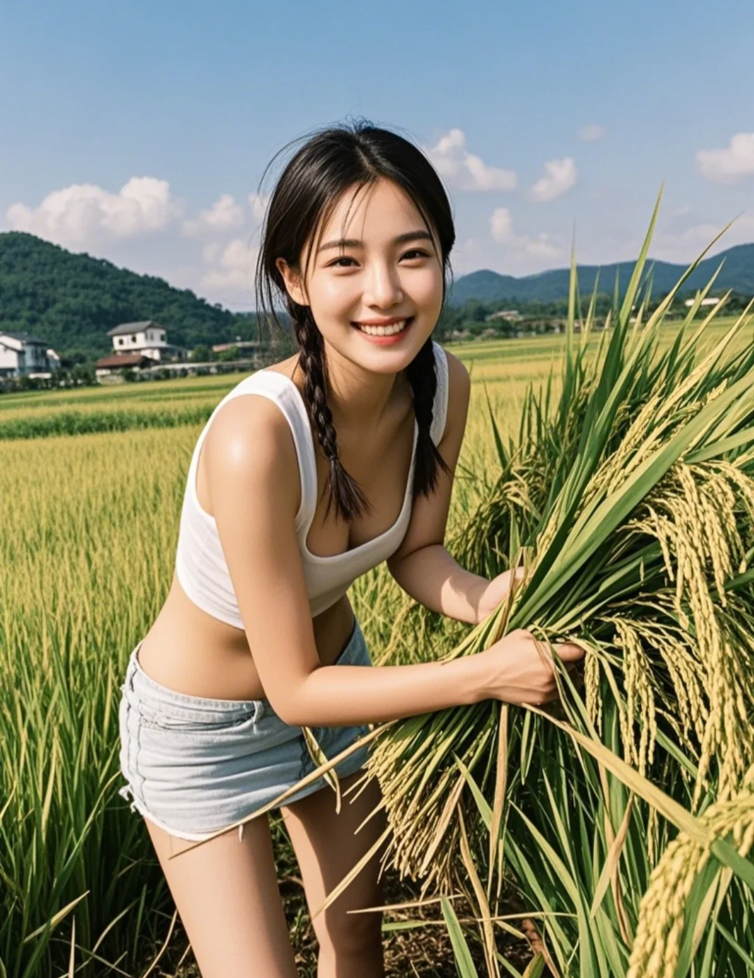 双抢的时候，女孩也得下田干活