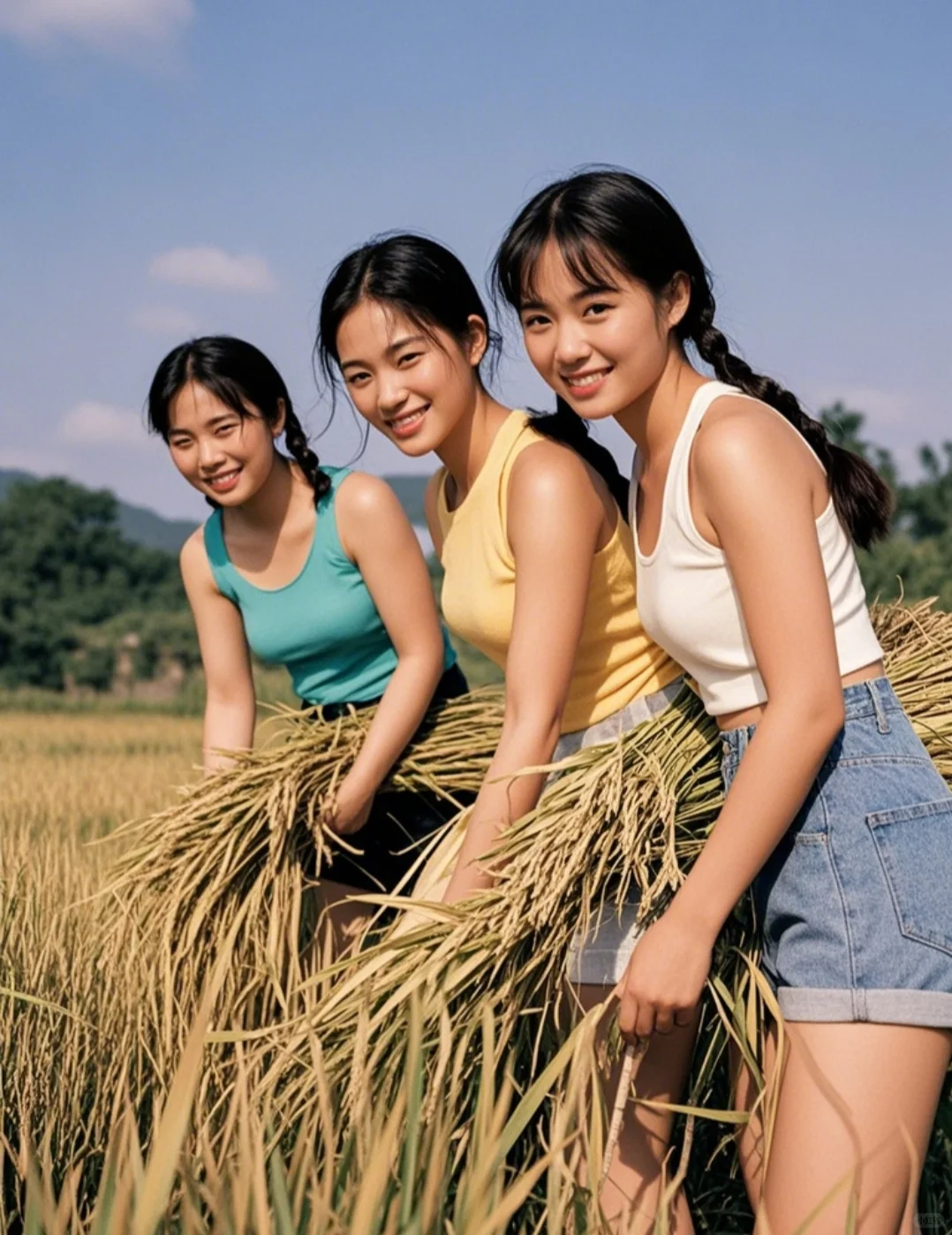 双抢的时候，女孩也得下田干活