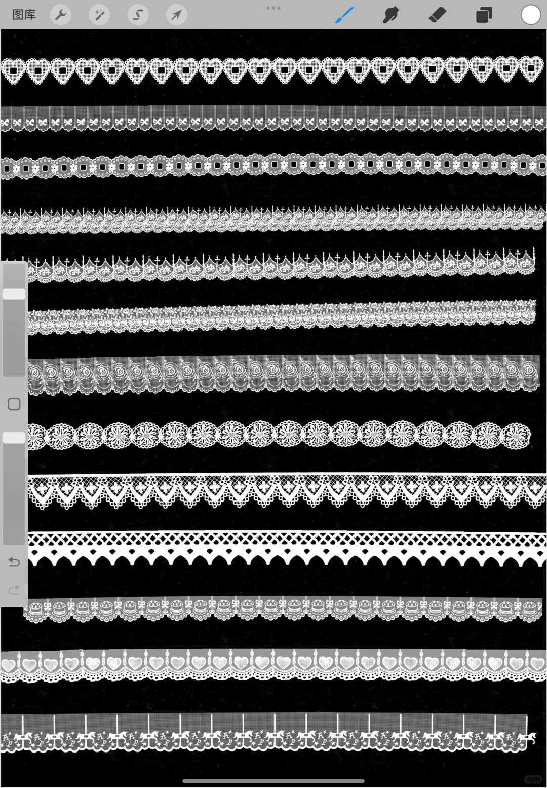 procreate笔刷镂空蕾丝花边裙摆碎花边PS