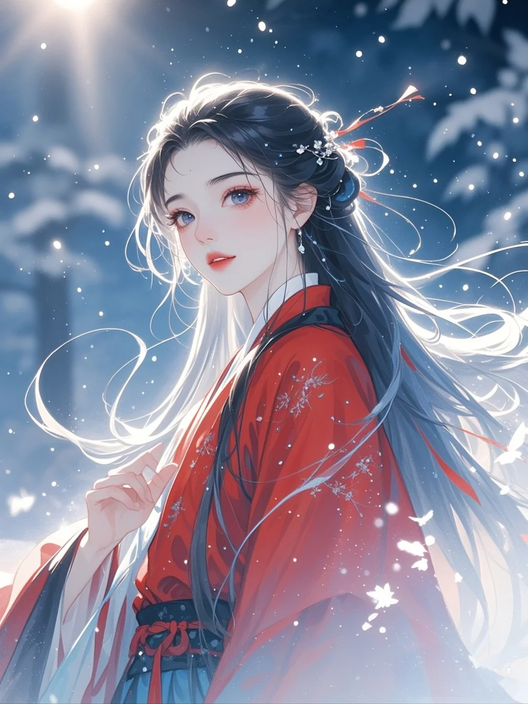 红衣女｜雪地惊鸿影