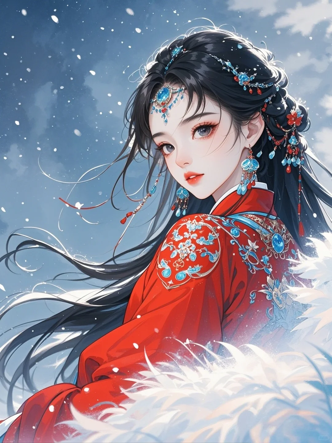 红衣女｜雪地惊鸿影