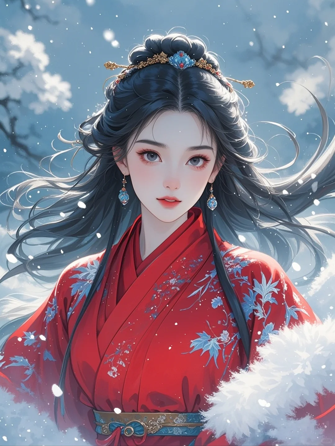 红衣女｜雪地惊鸿影