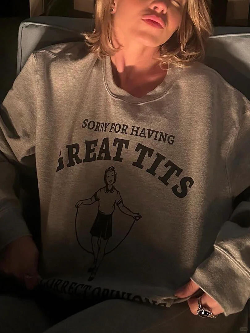 “Sorry to have great tits…”