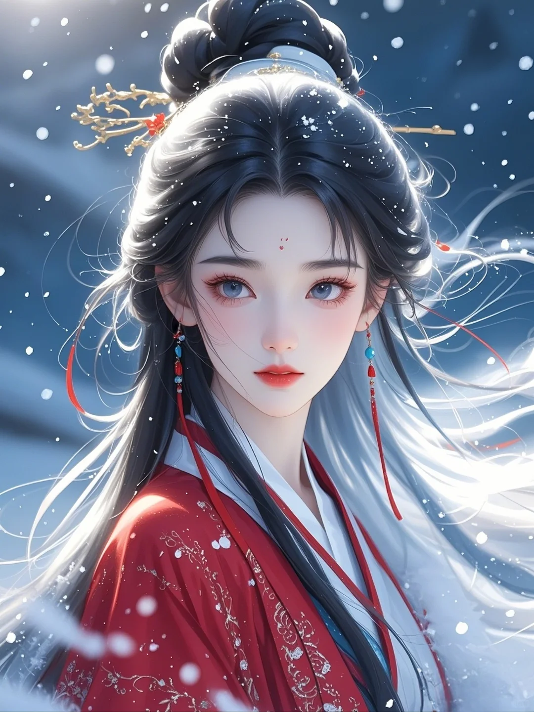 红衣女｜雪地惊鸿影