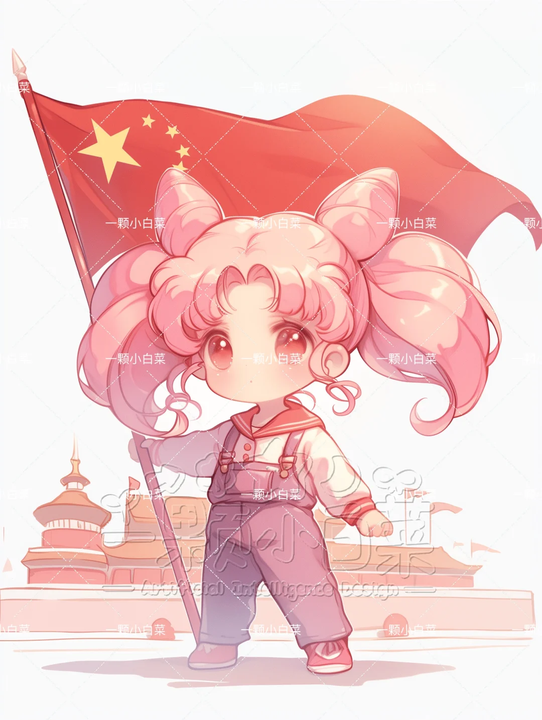 美少女战士国庆头像：五星红旗熠熠生辉