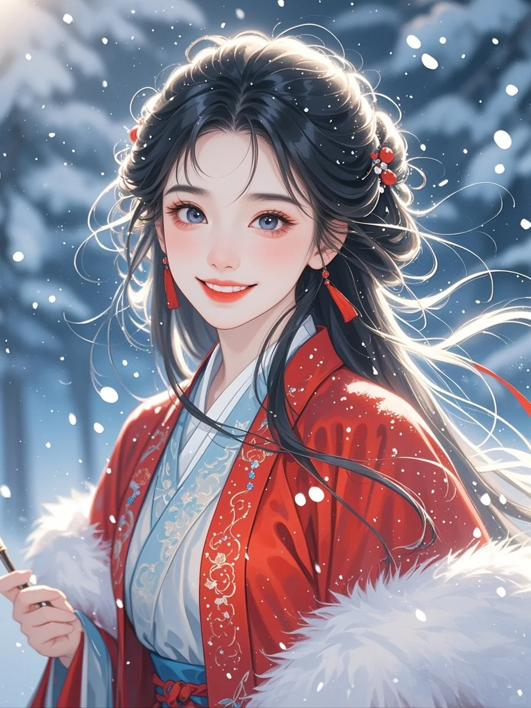 红衣女｜雪地惊鸿影