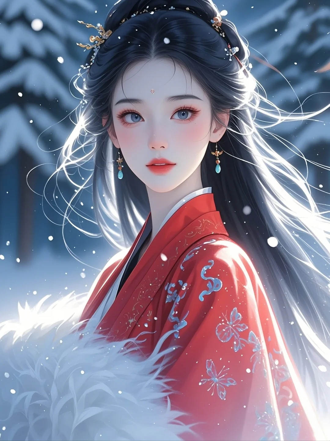 红衣女｜雪地惊鸿影