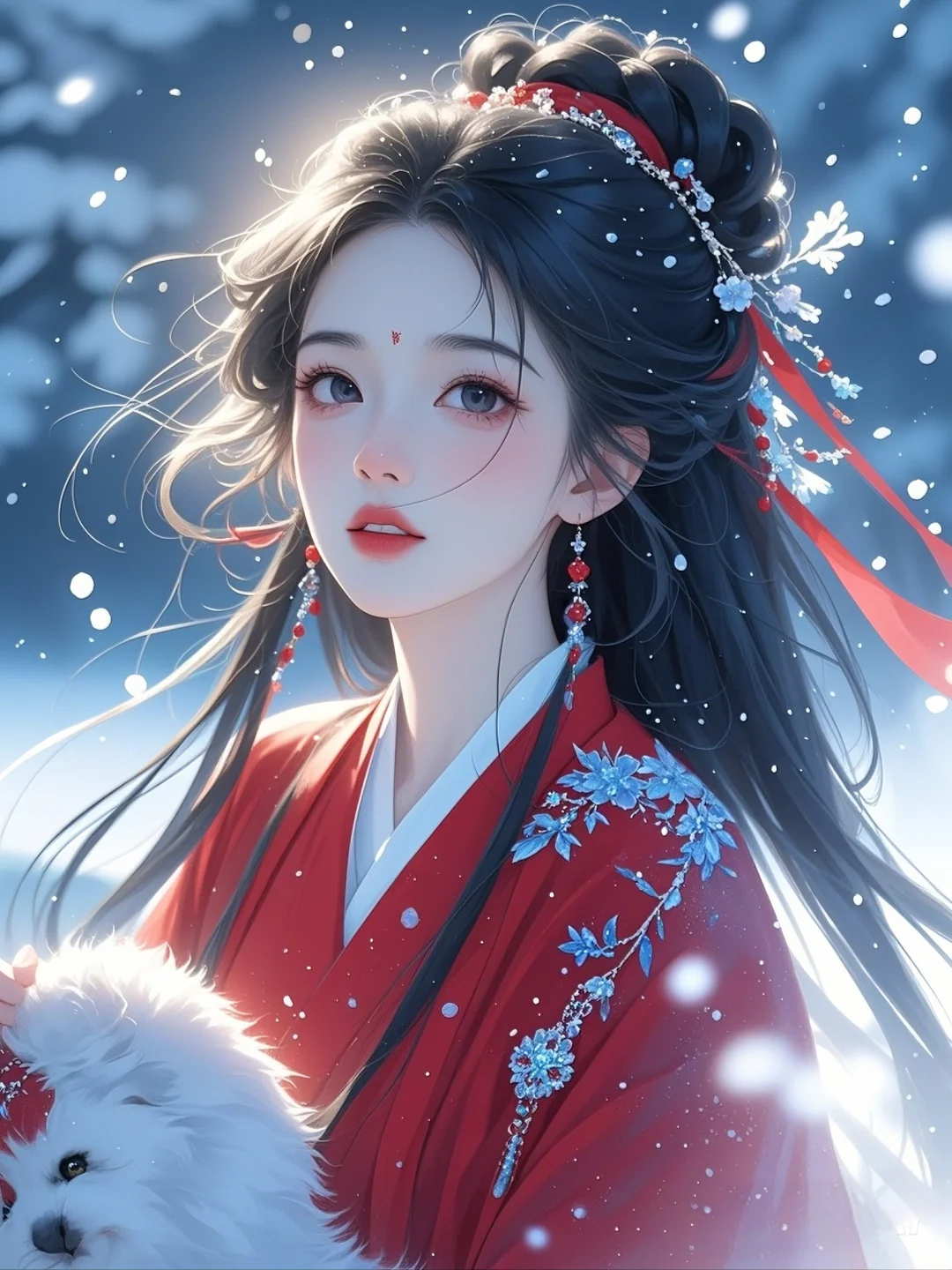 红衣女｜雪地惊鸿影