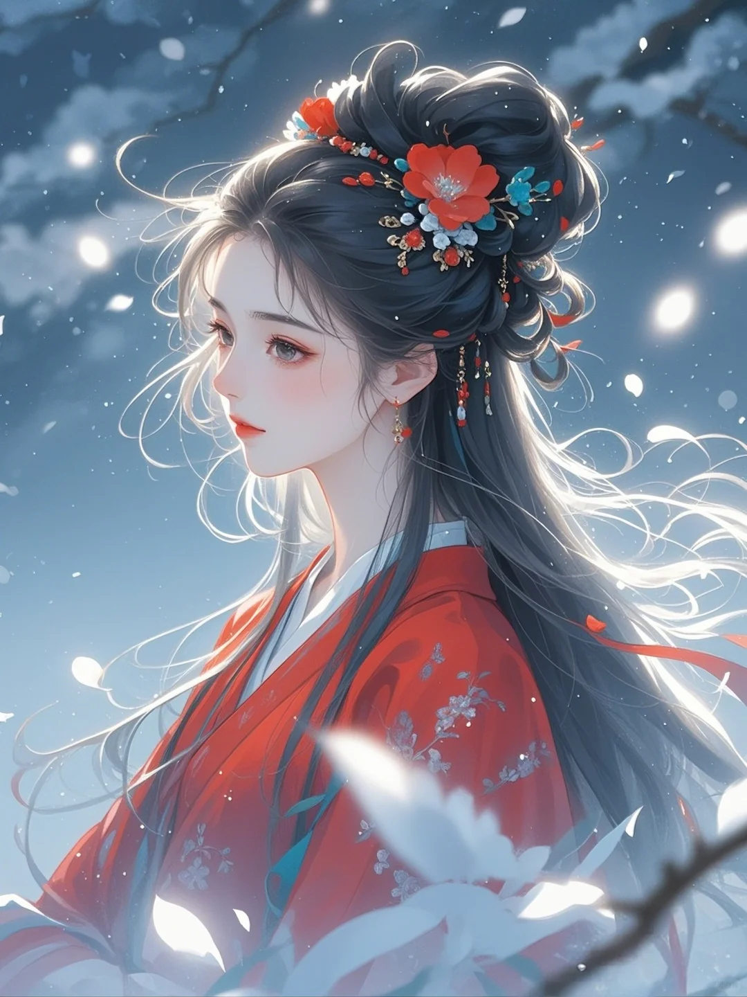 红衣女｜雪地惊鸿影