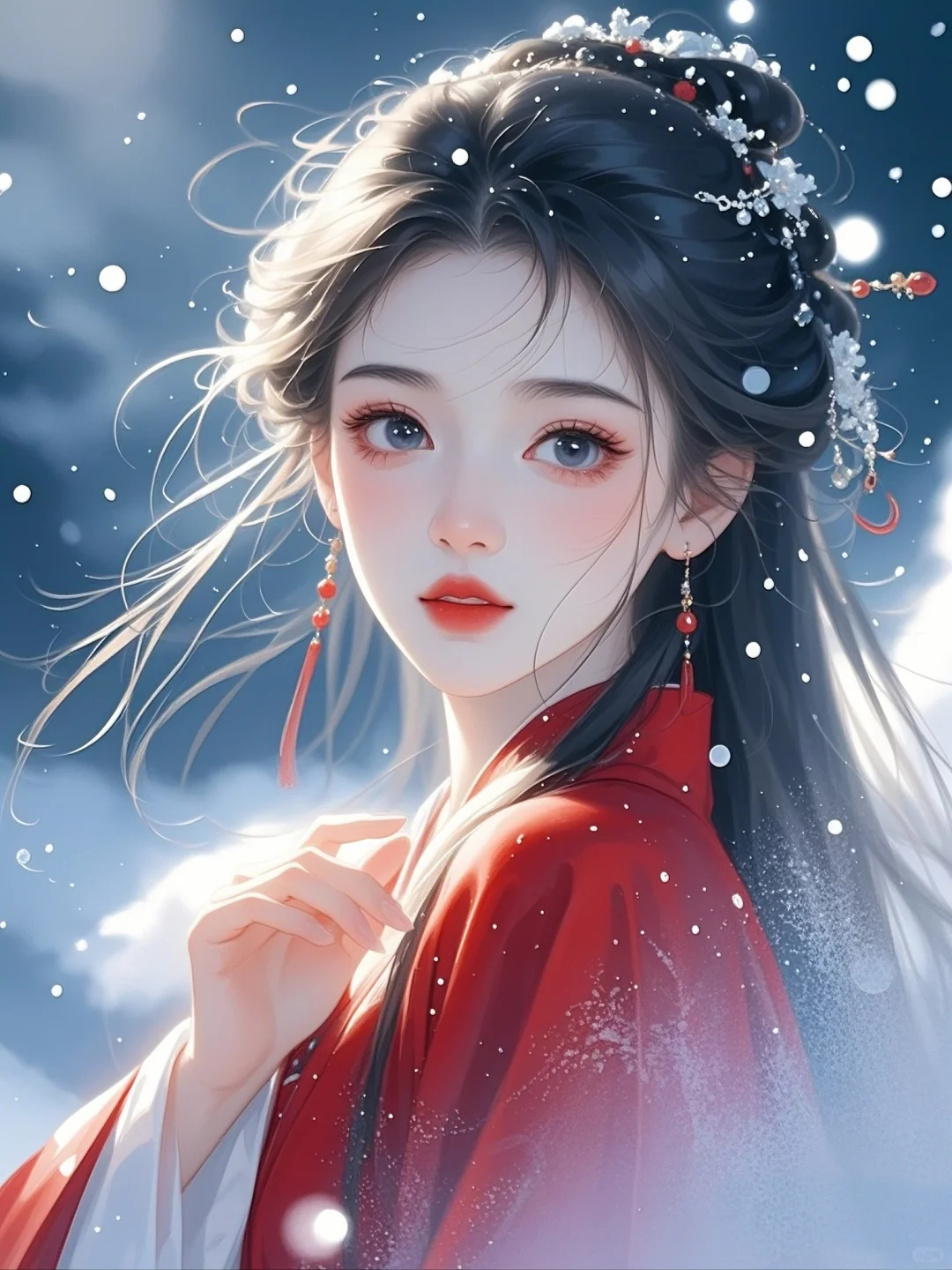 红衣女｜雪地惊鸿影