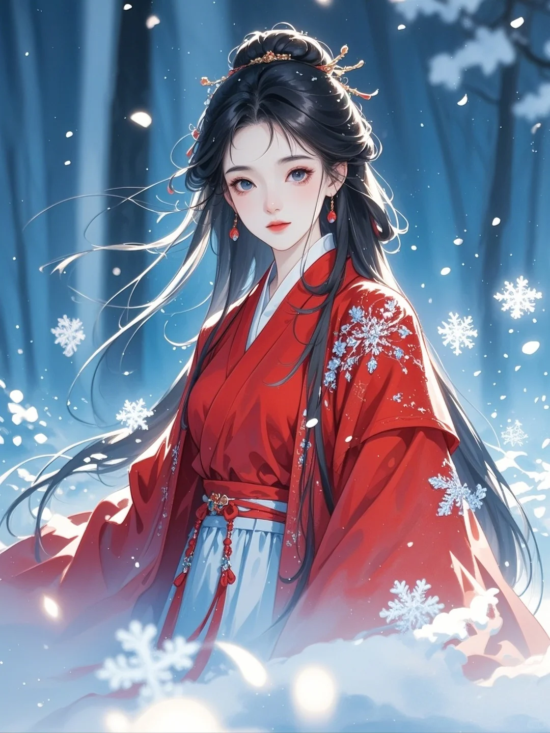 红衣女｜雪地惊鸿影