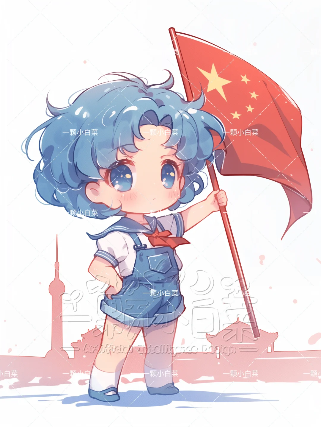 美少女战士国庆头像：五星红旗熠熠生辉