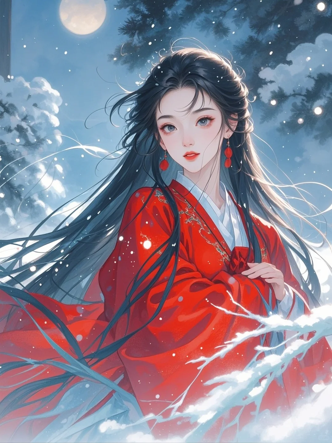 红衣女｜雪地惊鸿影