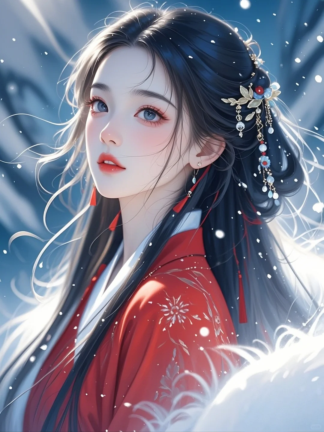 红衣女｜雪地惊鸿影