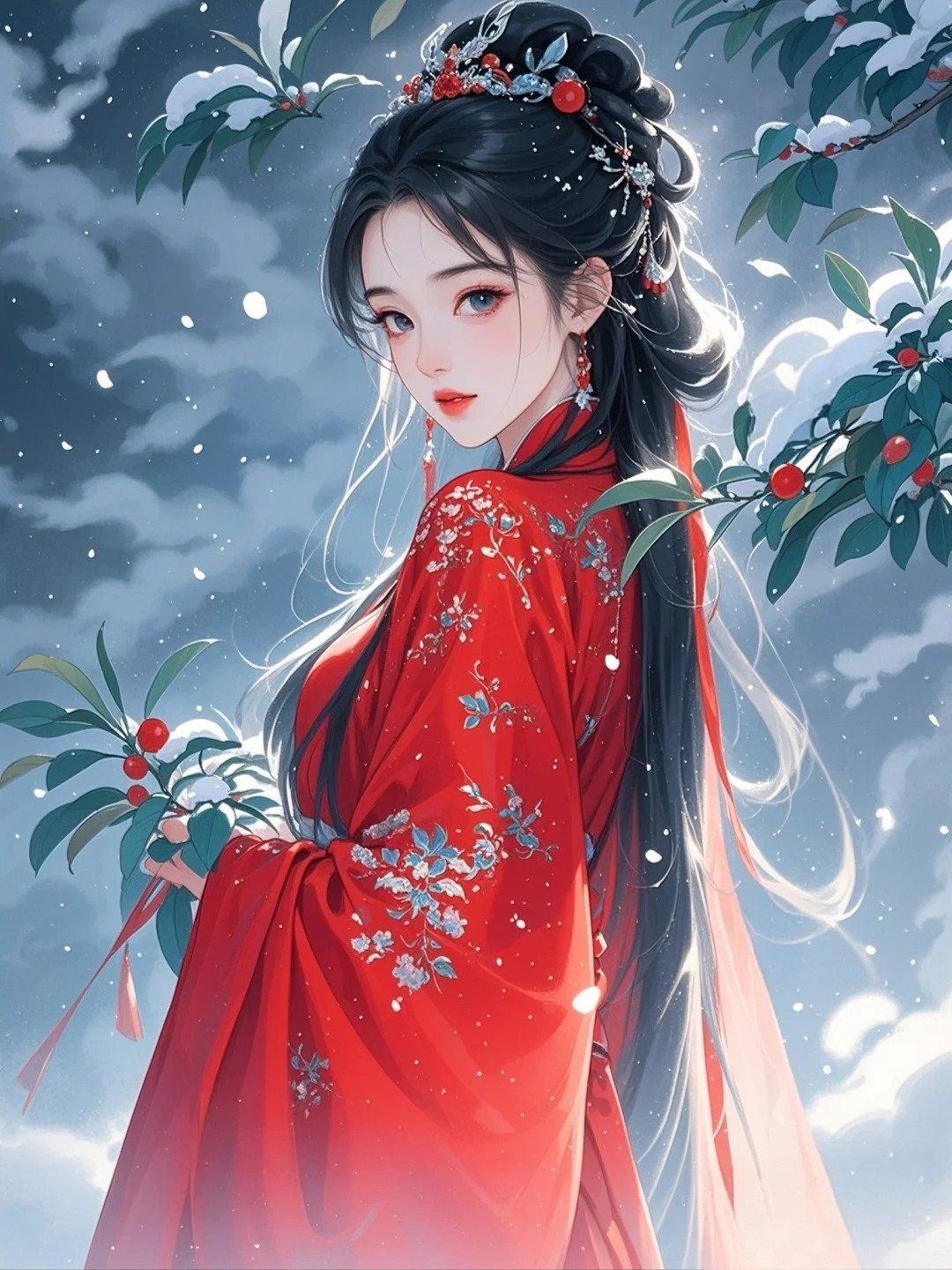 红衣女｜雪地惊鸿影