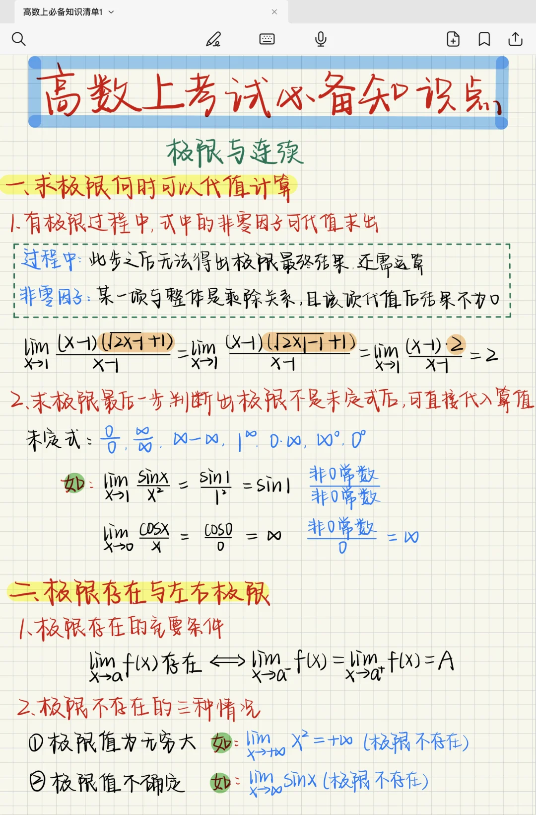 期末通过！高数上必备知识清单