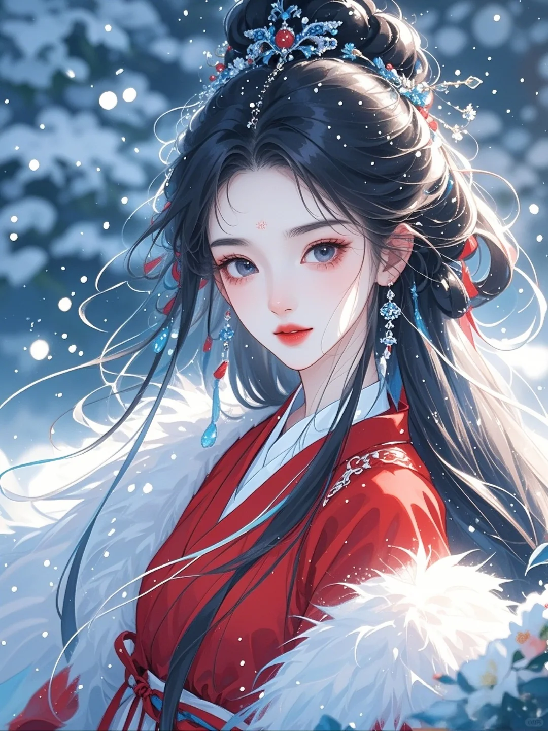 红衣女｜雪地惊鸿影