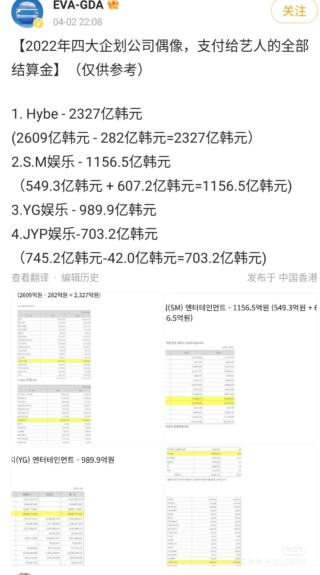 韩娱4大社普通职员薪酬及艺人结算