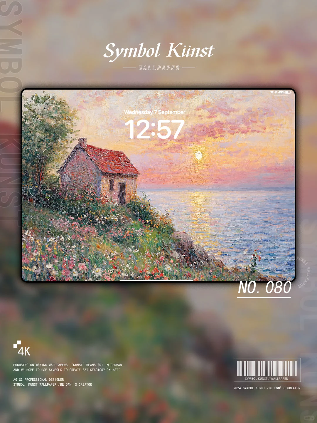 080｜夕阳海边小屋油画壁纸|平板壁纸