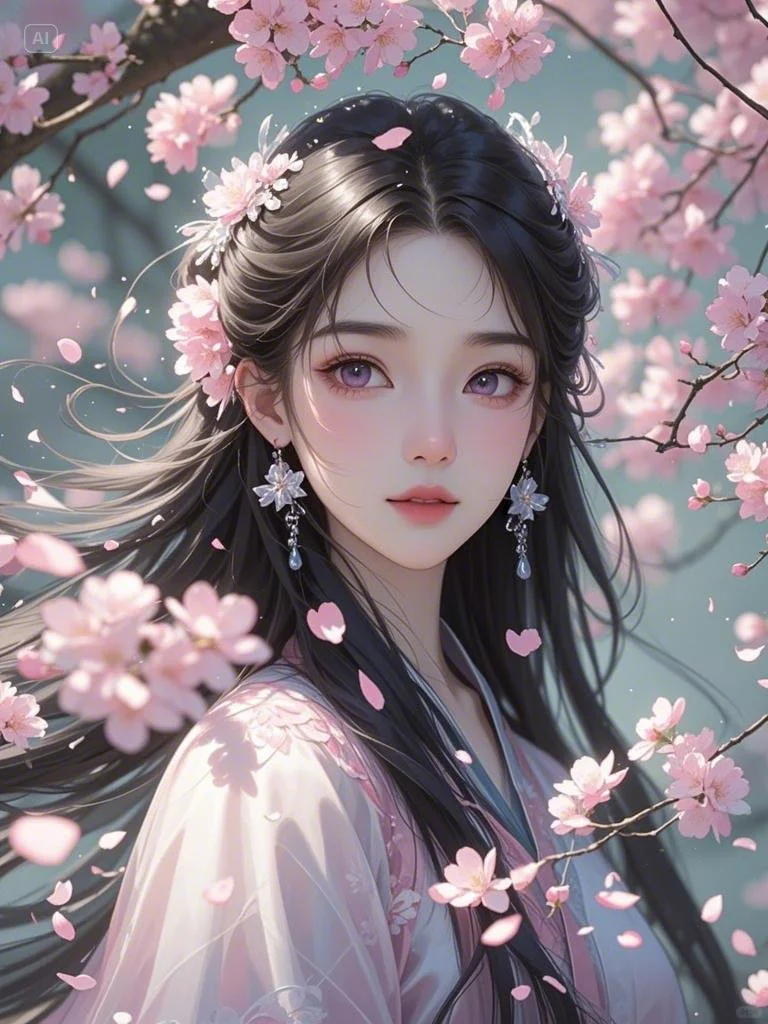 美人如画，樱花为伴