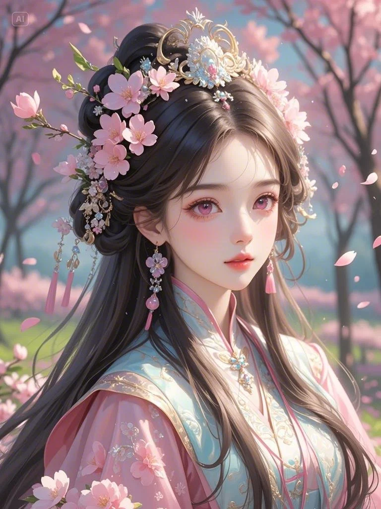 美人如画，樱花为伴