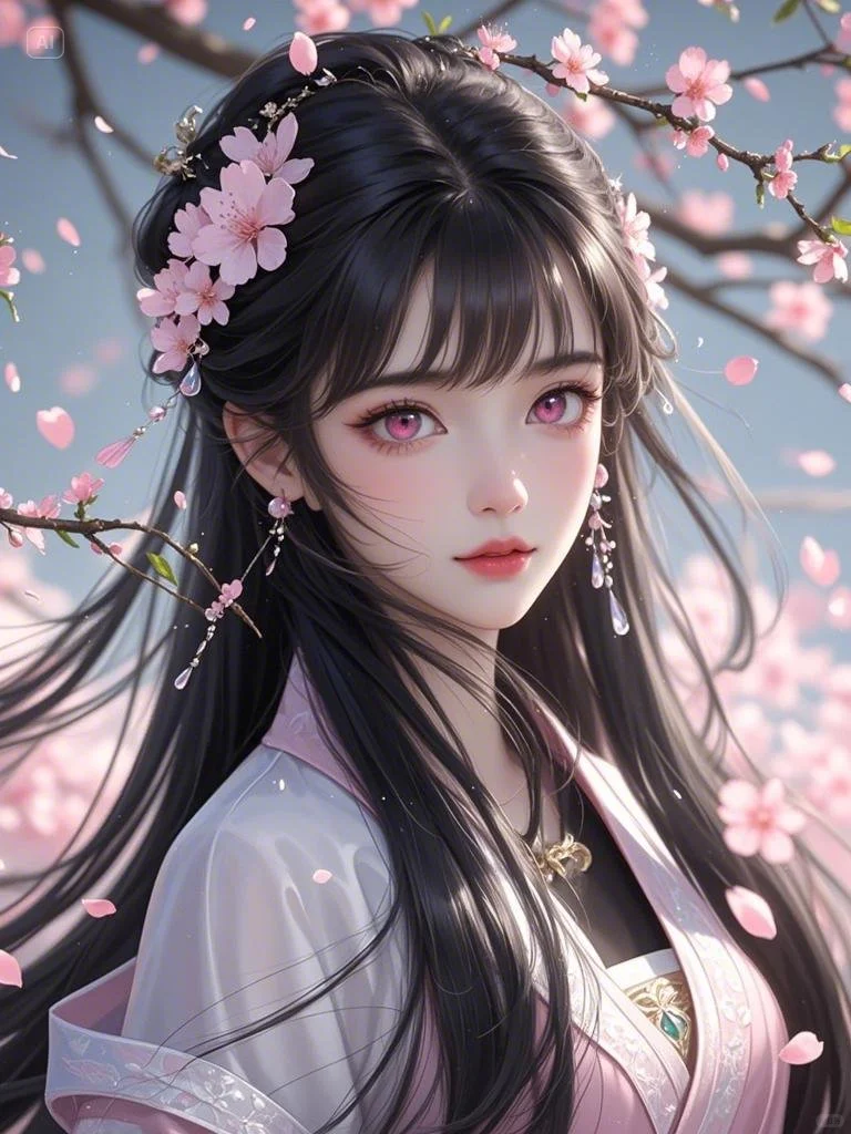 美人如画，樱花为伴