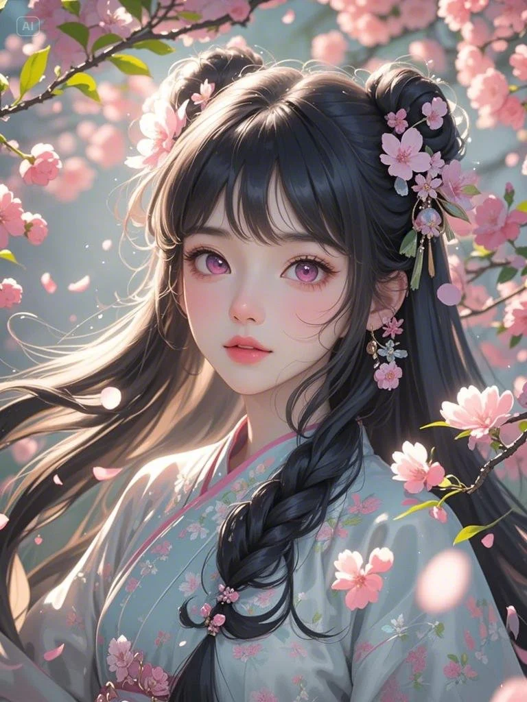 美人如画，樱花为伴