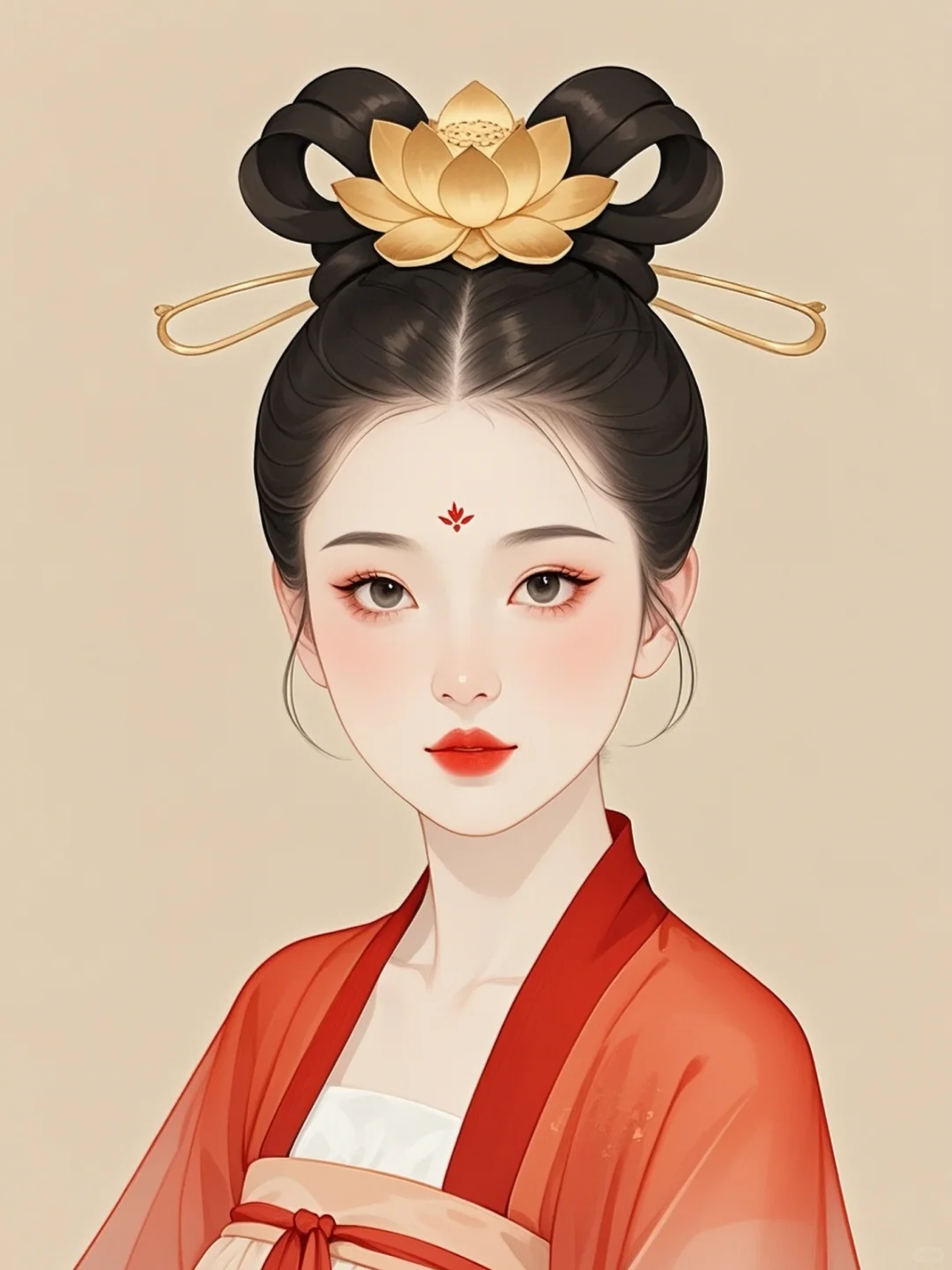 国风配色 | 红配金 | 古风美人插画