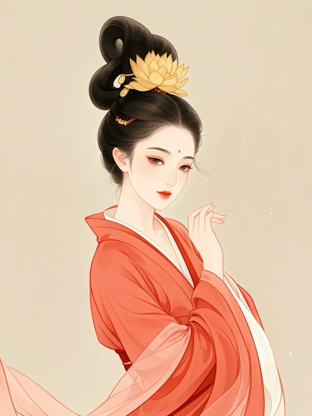 国风配色 | 红配金 | 古风美人插画