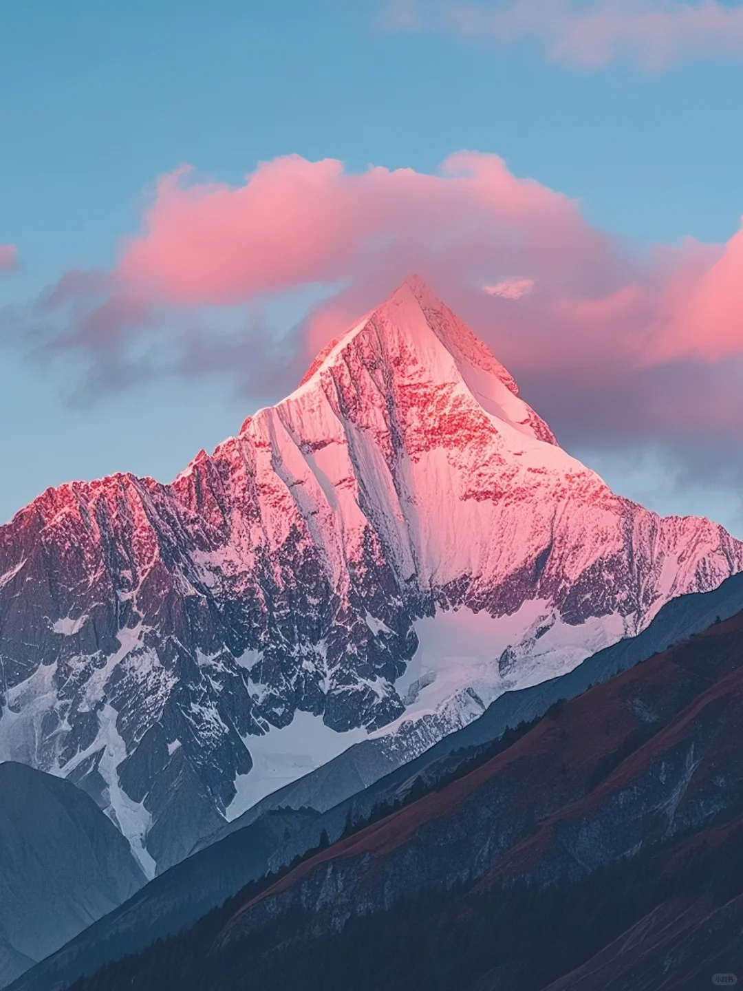 每日分享治愈系风景丨粉色日照金山