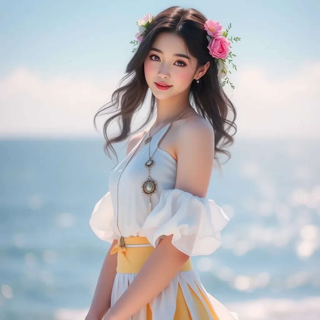 AI绘画 海边美女