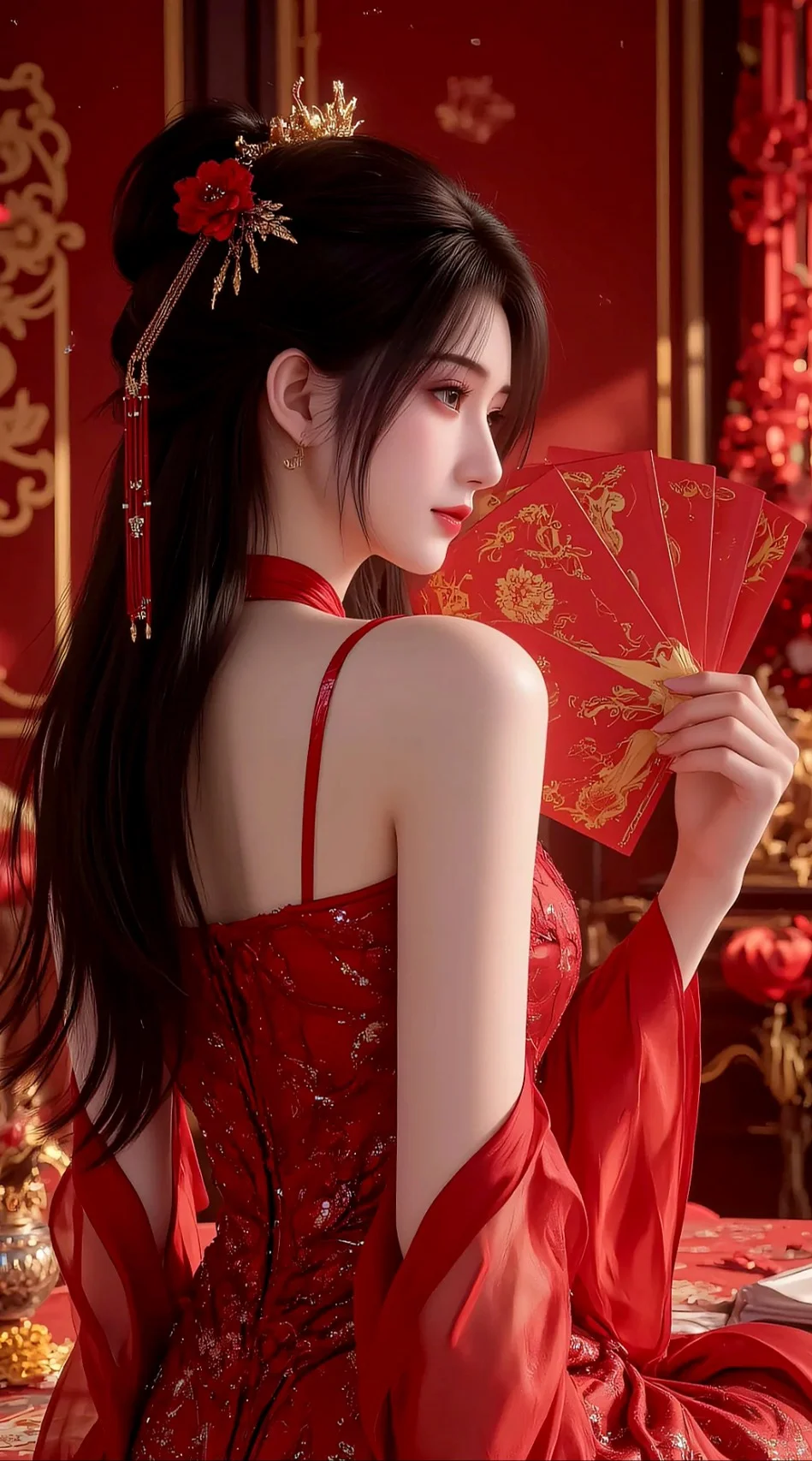 李慕婉拜年啦新年红色手机动漫国漫女神壁纸