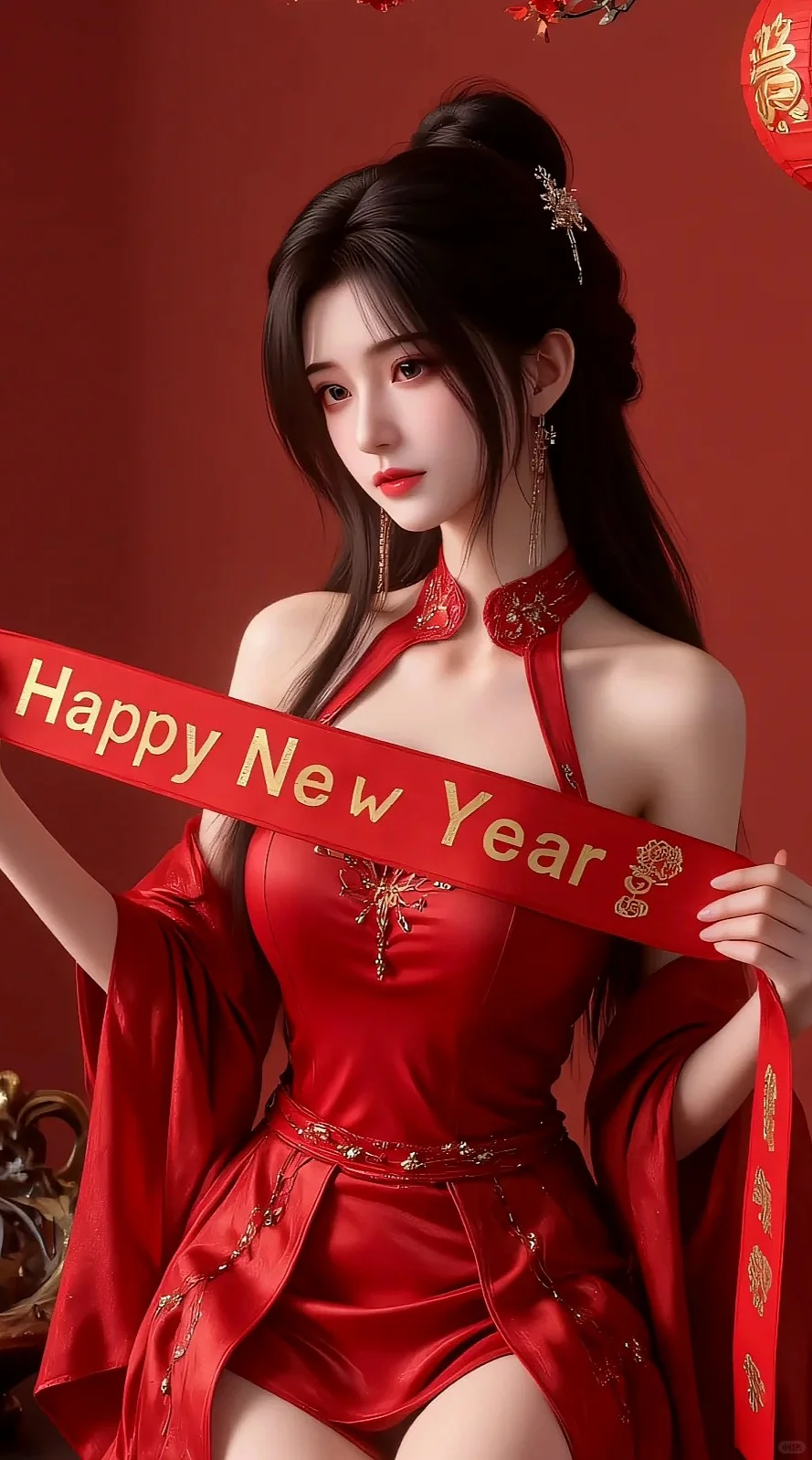 李慕婉拜年啦新年红色手机动漫国漫女神壁纸