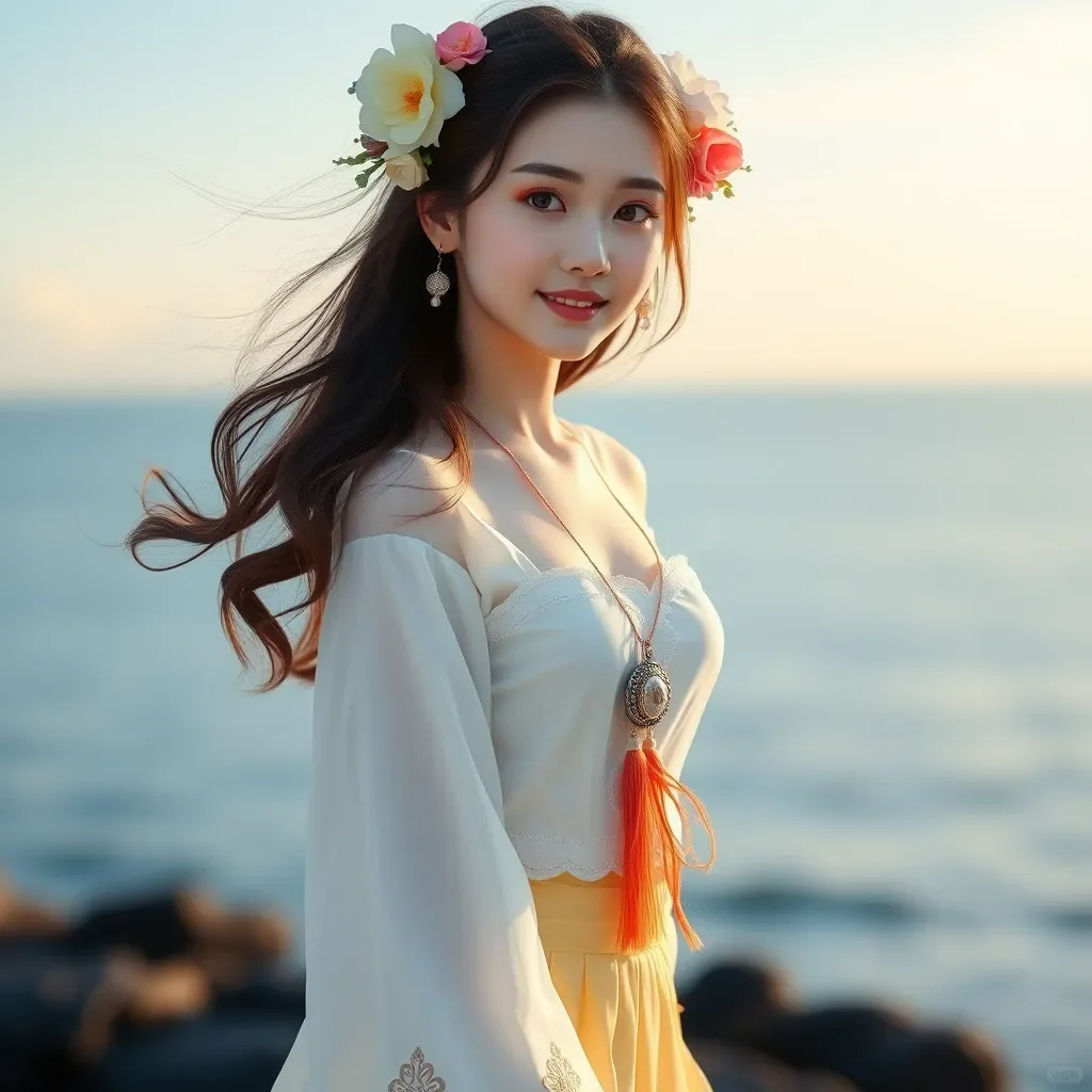 AI绘画 海边美女