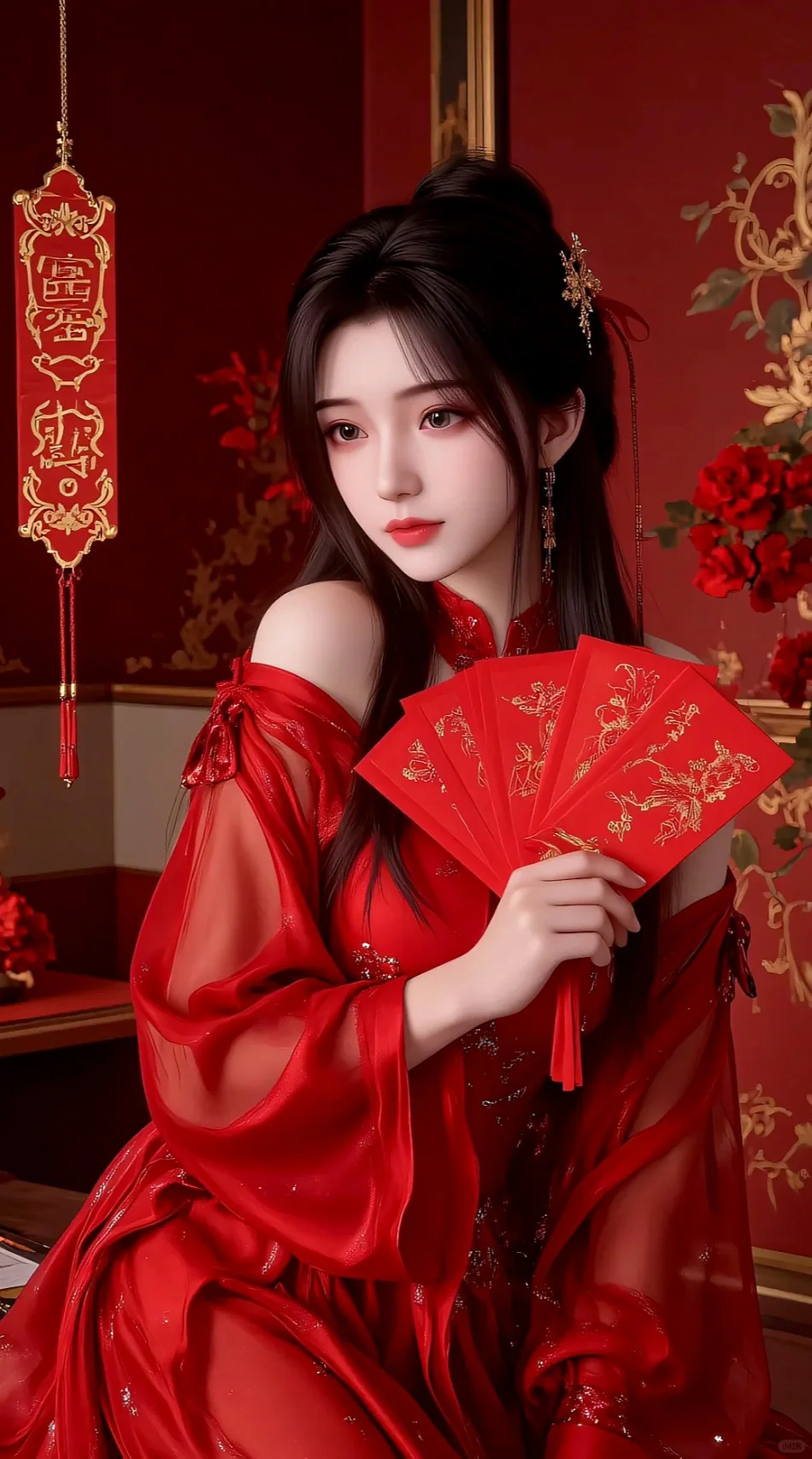 李慕婉拜年啦新年红色手机动漫国漫女神壁纸