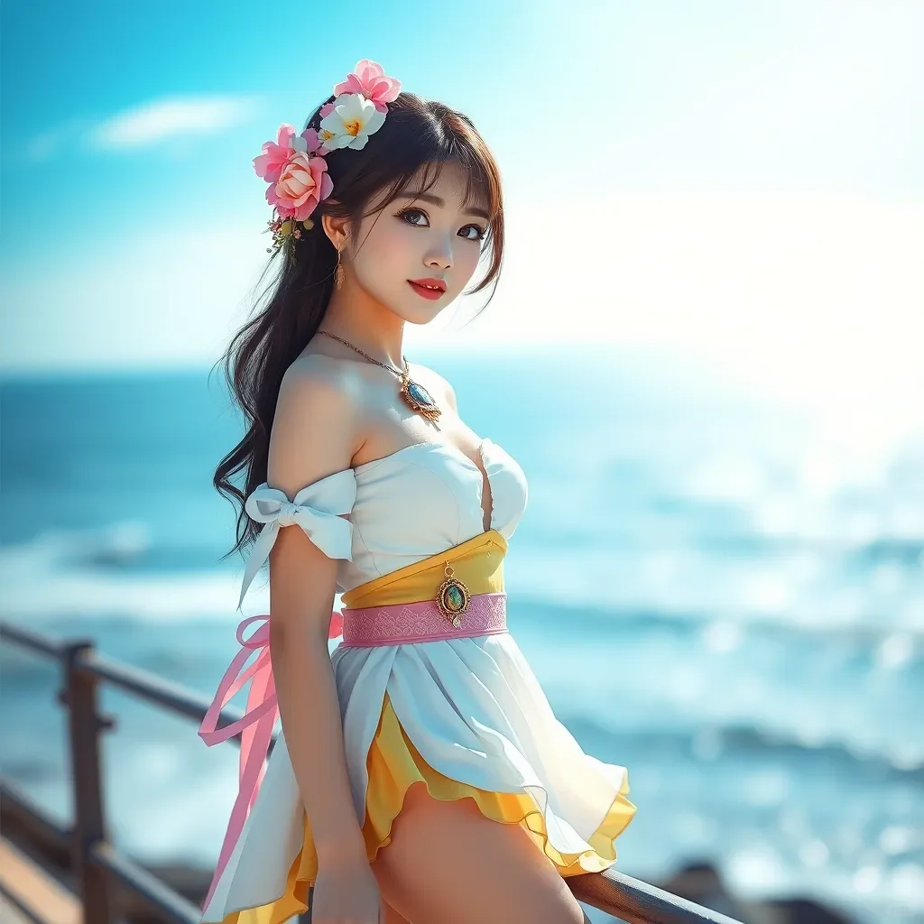 AI绘画 海边美女