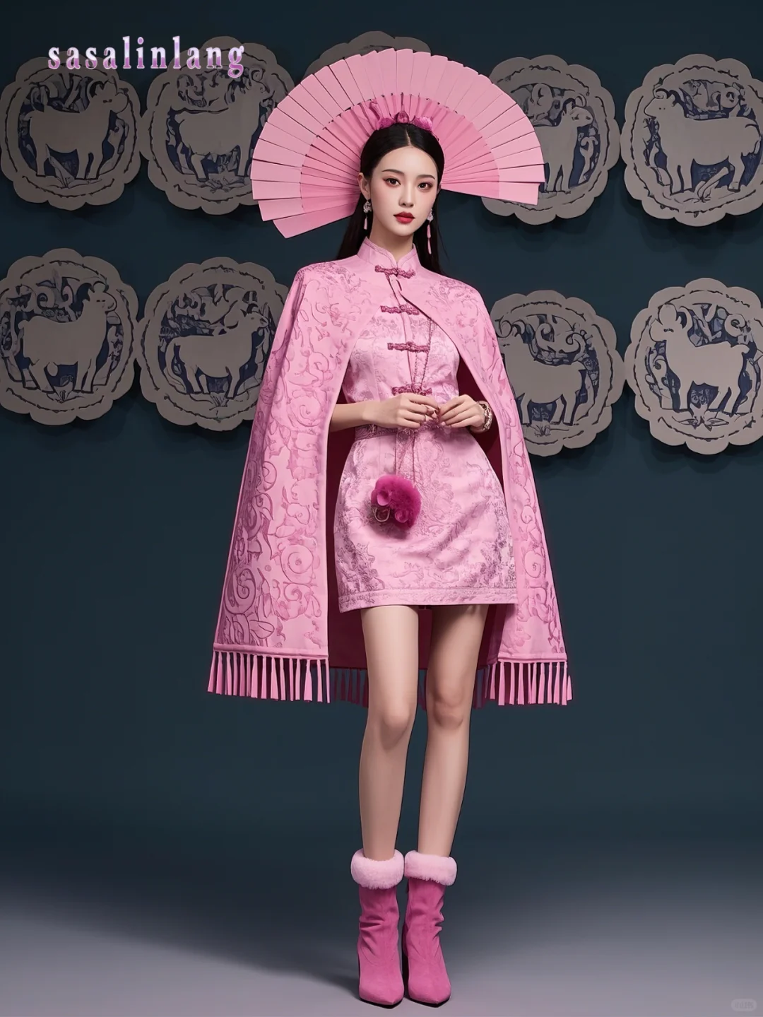 时尚非遗｜2025旗袍fashion 秀（粉系斗篷二