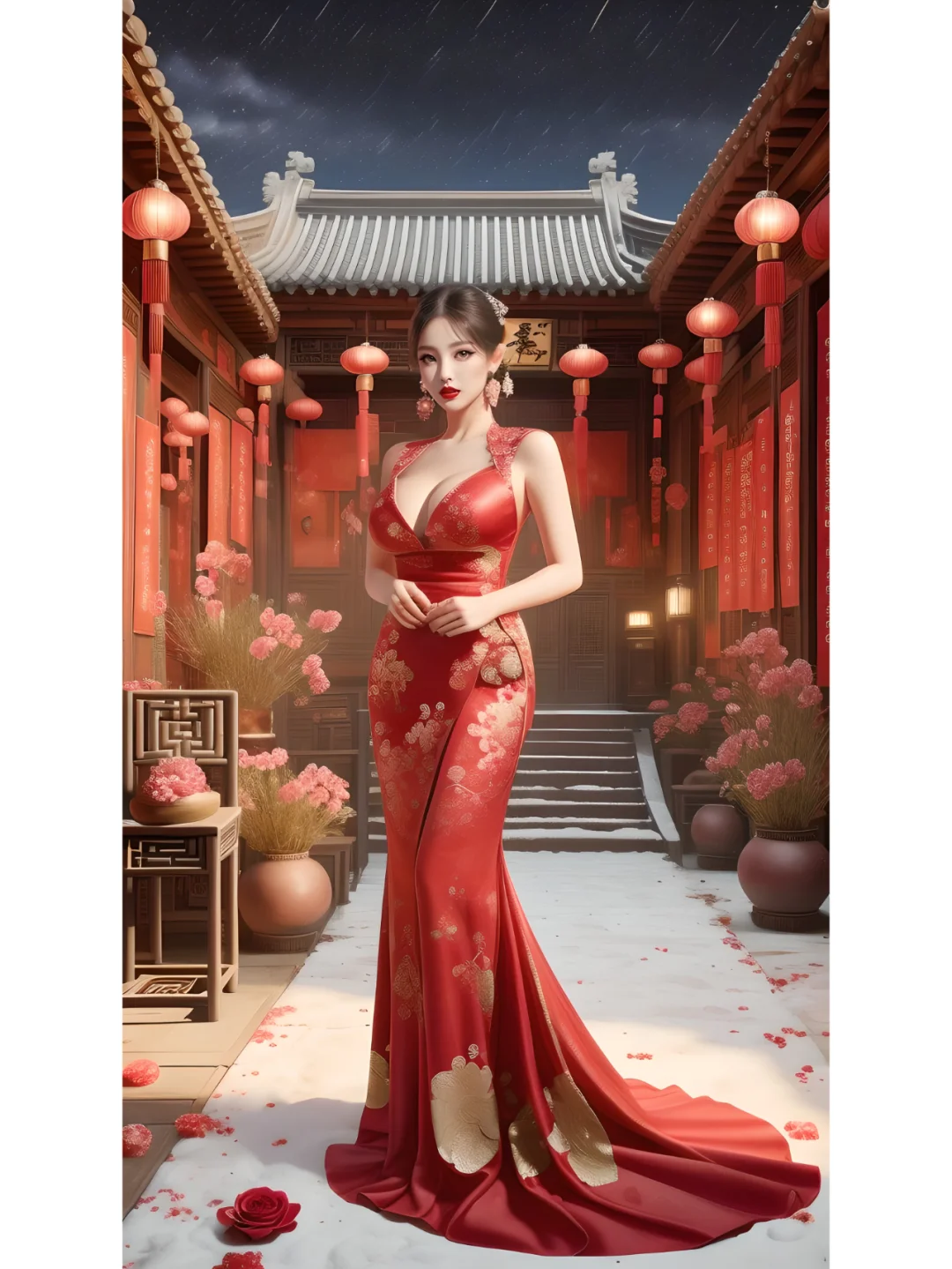 新年壁纸,美女,旗袍.AI绘画