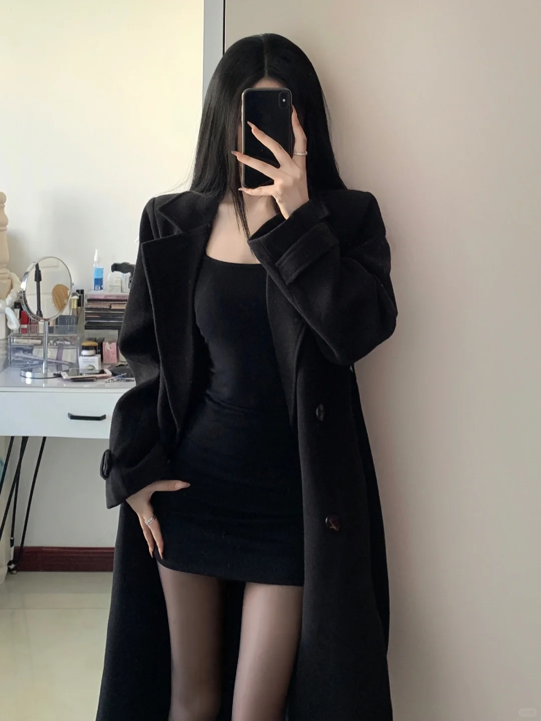 OOTD|167高级感黑大衣包臀裙 御姐感拿捏