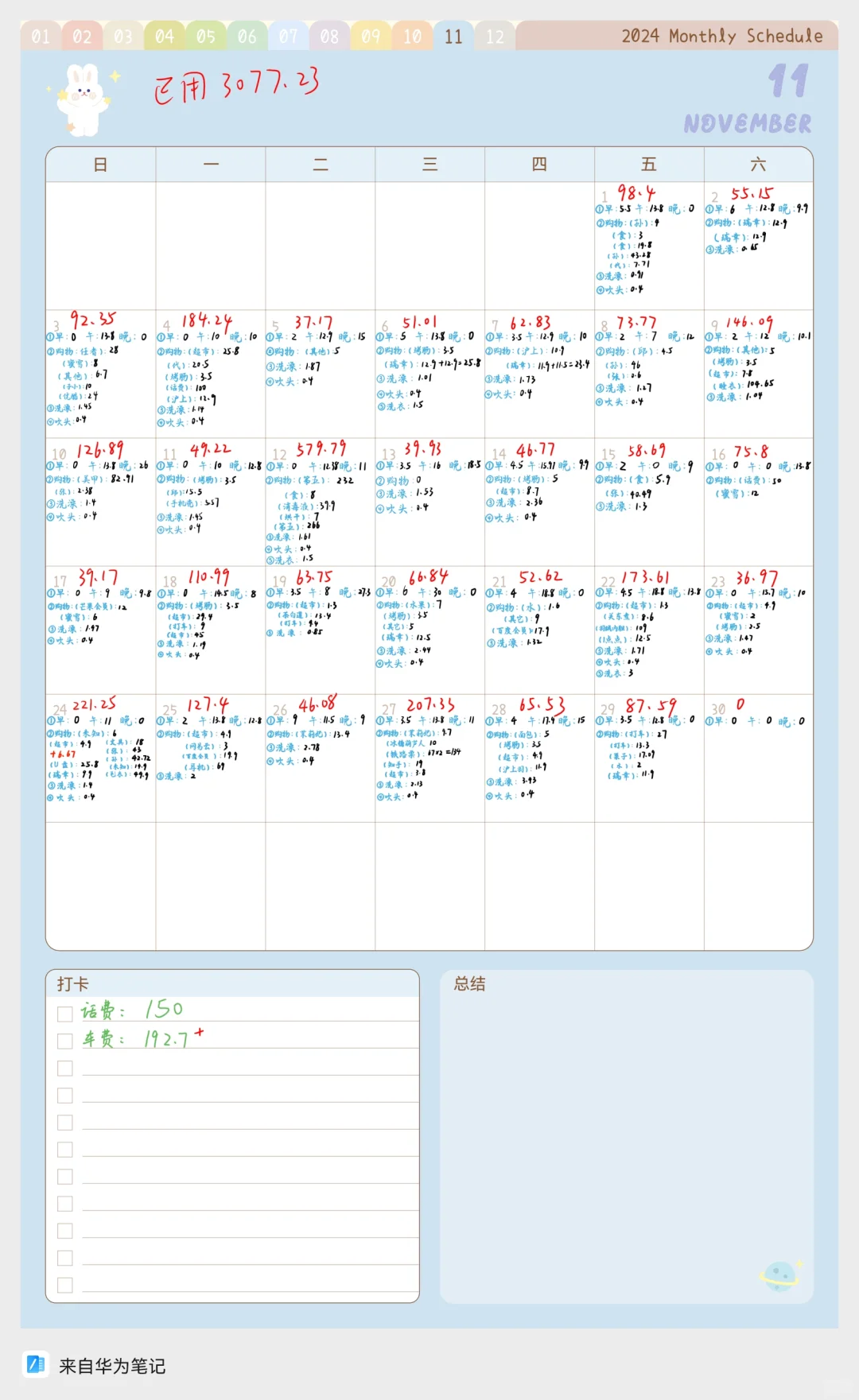 ️女大学生2024年大二上学期花销记录