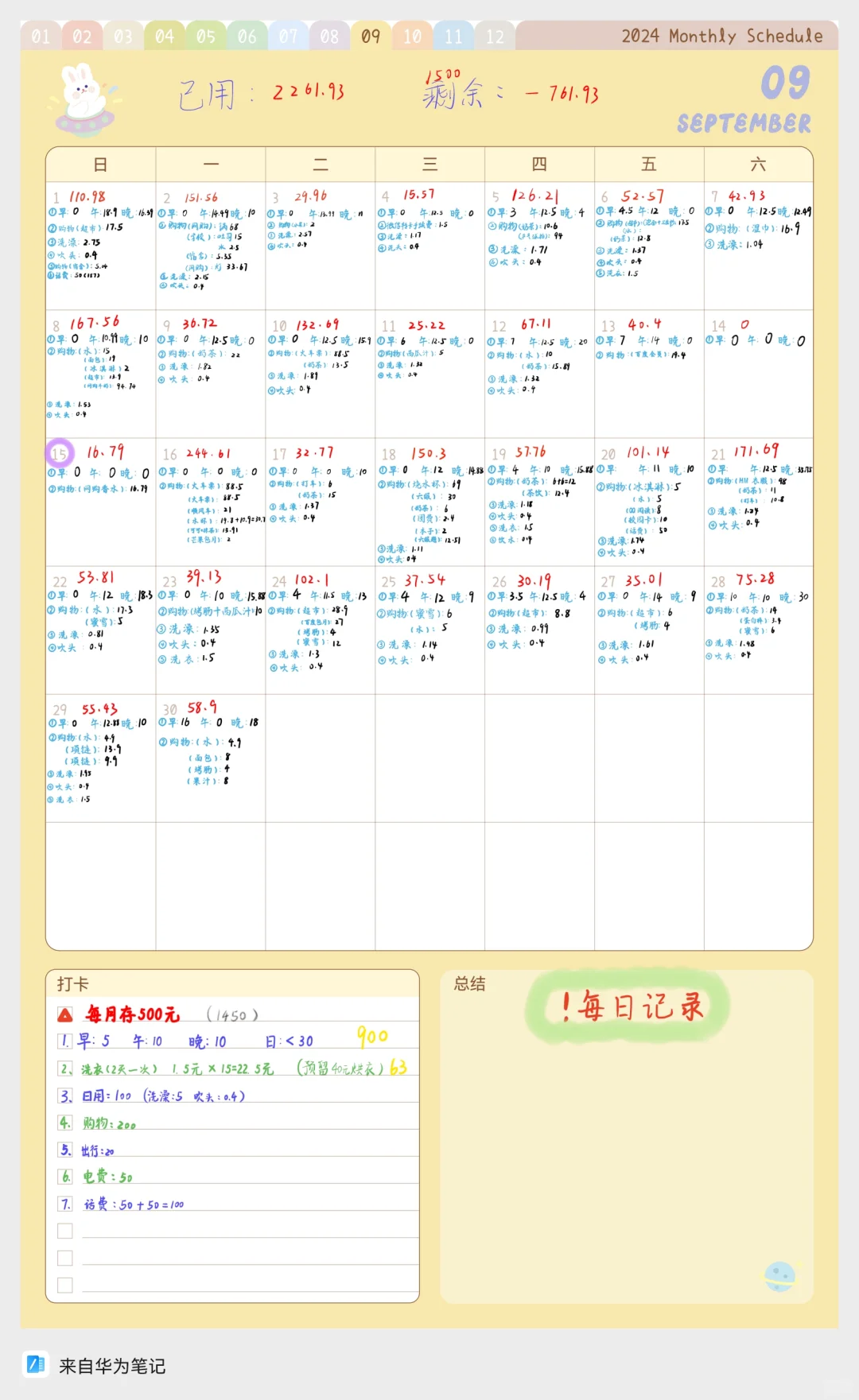 ️女大学生2024年大二上学期花销记录