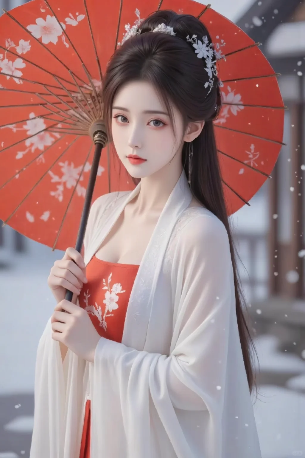 冬日雪中美女～