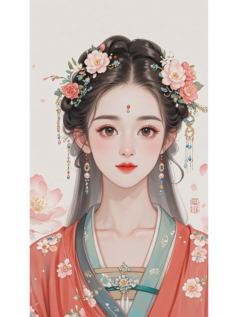 人物手绘插画古装，肖像，