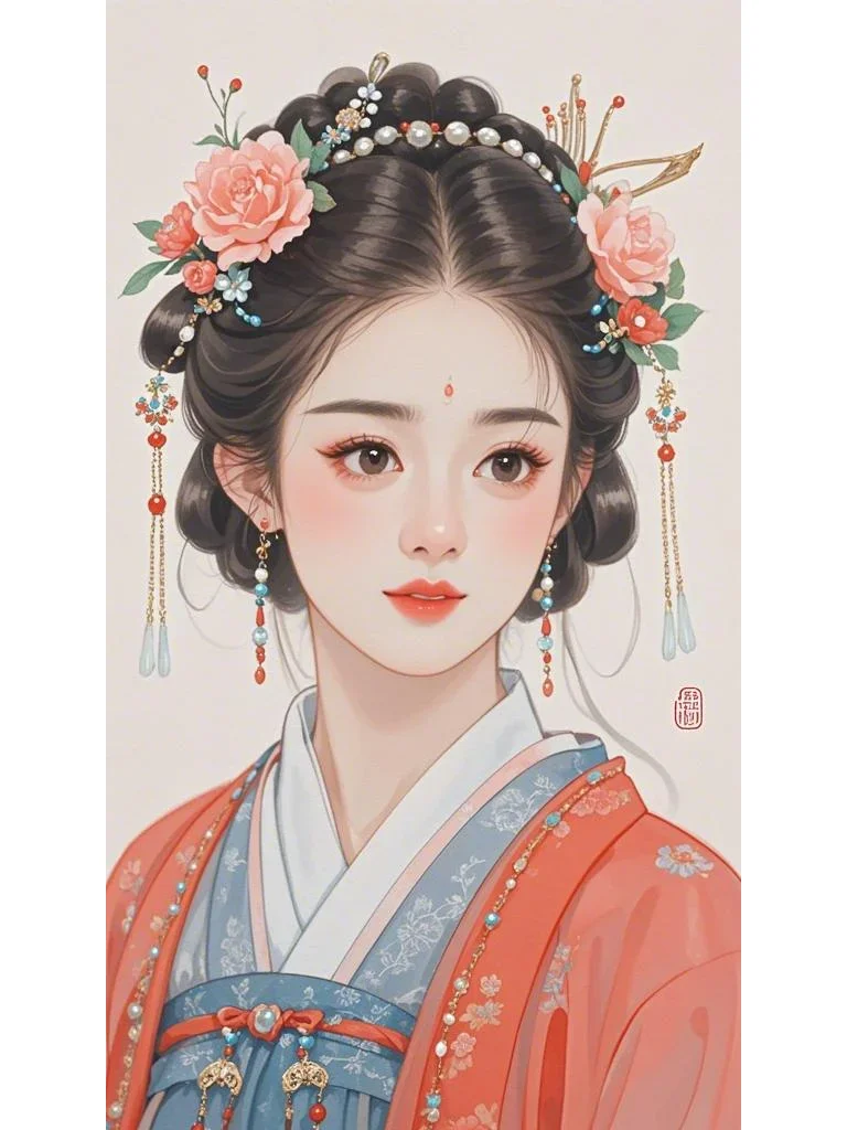 人物手绘插画古装，肖像，